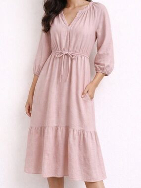 a new day | Blush |  Boho Midi Dress | Tie Waist Tiered | Cottagecore | Size S